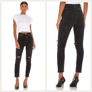 Agolde Nico High Rise Slim Jeans Button Fly Black  Distressed Size 25